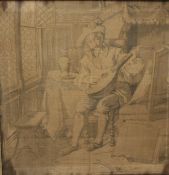 A PAIR OF ANTIQUE FRAMED FIGURATIVE TAPESTRIES, approx 48.5 x 48.5 cm