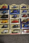 A TRAY OF BOXED DIE CAST MODEL TOY CARS AND VEHICLES TO INCLUDE LLEDO, DAYS GONE BY, ETC.(APPROX