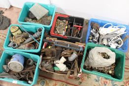 SEVEN BOXES OF PIPE FITTINGS AND PARTS ETC