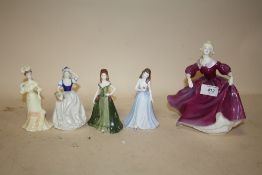 FOUR MALL COALPORT FIGURES TOGETHER WITH A LARGER COALPORT LADIES OF FASHION BRENDA FIGURE