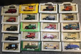 A TRAY OF BOXED DIE CAST MODEL TOY CARS AND VEHICLES TO INCLUDE DAYS GONE BY, 7-UP COLLECTABLES,