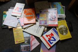 A SMALL BOX OF ORDNANCE SURVEY MAPS TOGETHER WITH A BOX OF VINTAGE CAMERA CASES