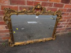 A LARGE CONTEMPORARY GILT OVERMANTLE MIRROR H-86 W-110 CM