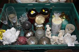 A COLLECTION OF MODERN CANDLE HOLDERS, CANDLES AND FIGURES ETC.