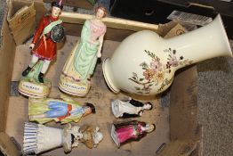 A BOX OF FIGURES TO INCLUDE STAFFORDSHIRE STYLE FIGURES OF MACBETH AND LADY MACBETH, A W. GOEBEL