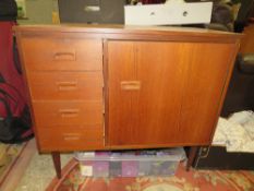 A RETRO TEAK SEWING MACHINE CABINET - NO MACHINE W-86 CM