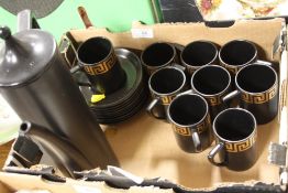 A TRAY OF PORTMEIRION SUSAN WILLIAMS - ELLIS COFFEE CANS AND SAUCERS, TOGETHER WITH AN UNMARKED