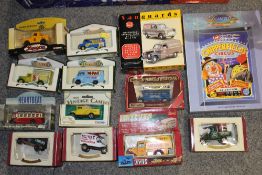 A TRAY OF BOXED DIE CAST MODEL TOY CARS AND VEHICLES TO INCLUDE CORGI, VANGUARDS, OXFORD DIECAST (