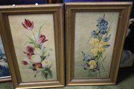 TWO FRAMED STILL LIFE OILS, depicting flowers