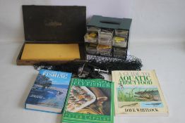 A SMALL CHEST OF ASSORTED FISHING HOOKS VARIOUS SIZES, together with a Mitchell 300 reel, a Moore