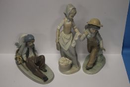 A LLADRO FIGURE together with a Nao figure and figurine (3)