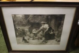 A FRAMED AND GLAZED ENGRAVING SIGNED 