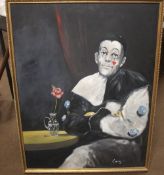 A FRAMED OIL ON BOARD DEPICTING A PIERROT CLOWN, signed 