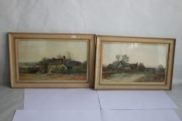 A PAIR OF FRAMED AND GLAZED WATERCOLOURS depicting farmyard scenes