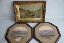 AN OIL ON BOARD OF SHEEP, unsigned, in gilt frame, 42.5 x 59 cm including frame together with two