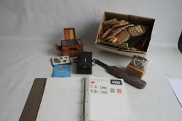 A CASED FOLDING ENSIGN CAMERA TOGETHER WITH A BOXED 