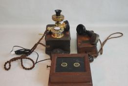 A VINTAGE FRENCH TELEPHONE, A WALL MOUNTED PHONE 1920S STYLE also including original box converted