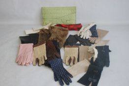 A TRAY OF ASSORTED VINTAGE PAIRS OF GLOVES mainly leather to include Milore, Elless, Dent Fownes, (