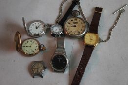 AN ELGIN GOLD PLATED HUNTER POCKET WATCH and two others together with a small quantity of wrist
