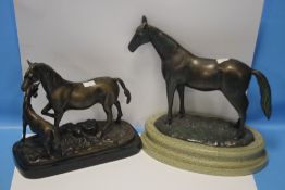 TWO SPELTER EQUINE FIGURES