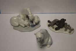 A LLADRO FIGURE GROUP OF POLAR BEARS, A LLADRO FIGURE GROUP OF SEA LIONS together with a LLadro