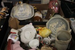 TWO TRAYS OF CERAMICS TO INCLUDE BLUE & WHITE (trays not included)