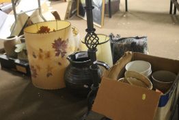 A QUANTITY OF CERAMICS ETC. to include vintage light shades