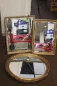 THREE ASSORTED GILT FRAMED MIRRORS
