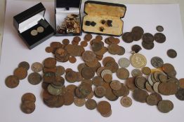 A QUANTITY OF BRITISH PRE DECIMAL COINS, and a selection of cuff links