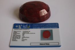 AN IGL & I (INTERNATIONAL GEMOLOGICAL LABORATORIES AND INSTITUTE) CERTIFICATED NATURAL RUBY, oval