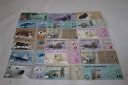 A COLLECTION OF ARCTIC TERRITORIES NOTES $ 1 1/2 - $ 500. together with $5 etc