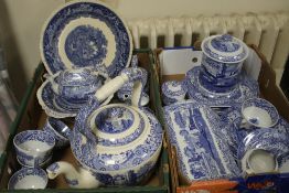 TWO TRAYS OF BLUE & WHITE CERAMICS TO INCLUDE SPODE (trays not included)