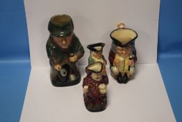 FOUR ROYAL DOULTON TOBY JUGS, to include Sherlock Holmes, Jolly Toby, Happy John and Falstaff (4)