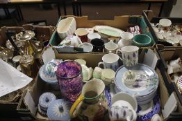TWO TRAYS OF CERAMICS TO INCLUDE WEDGWOOD, PORTMEIRION ETC. (trays not included)
