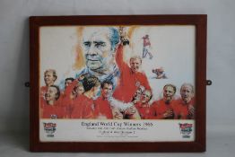 ENGLAND WORLD CUP WINNERS 1966', framed poster from The Sports Argus 1997, 48 x 62 cm including