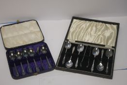 TWO CASED SETS OF WHITE METAL TEASPOONS