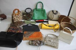 TWO BOXES OF ASSORTED HANDBAGS AND CLUTCH BAGS to include Gionni, Miss Sixty etc together with a