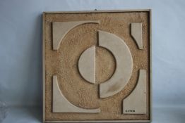 ABSTRACT MIXED MEDIA ON BOARD, SIGNED BOLESLAW UTKIN, 63 X 62 cm