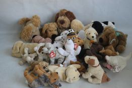 A BOX OF SOFT TOYS, to include Ty Beanies, Russ, Andrex puppies, Boo etc.