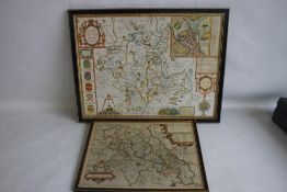 JOHN SPEED MAP OF WORCESTERSHIRE c.1676, with later hand colouring, possibly laid down but not