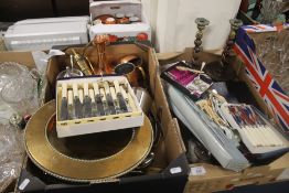 TWO TRAYS OF METALWARE ETC. (trays not included)