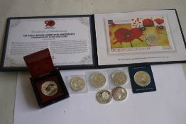 A COLLECTION OF MODERN SILVER COMMEMORATIVE COINS, to include a British Legion 2011 silver £5