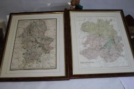 AN 1836 J AND C WALKER MAP OF STAFFORDSHIRE, together with a an E. Weller map of Shropshire both