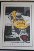 A LARGE FRAMED NIGEL MANSELL POSTER, 109 x 79.5 cm including frame,¦Condition Report:Glass in