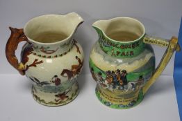 TWO CROWN DEVON MUSICAL JUGS to include Widdecombe Fair and John Peel