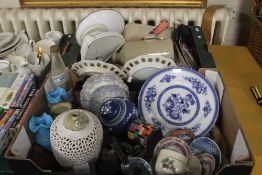 TWO TRAYS OF CERAMICS to include blue & white (trays not included)