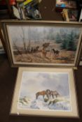 TWO FRAMED OILS DEPICTING HORSES, both signed 