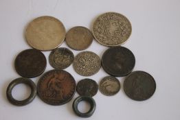 A SELECTION OF COINS ROMAN - 19TH CENTURY, to include a Roman radiate, 1569 sixpence, 1820 crown,