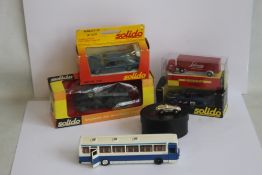 A BOXED SCHUCO PICCOLO TRUCK, a boxed Schuco Piccolo Mercedes, unboxed Schco Mercedes Omnibus, boxed
