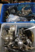 TWO TRAYS OF METALWARE ETC.